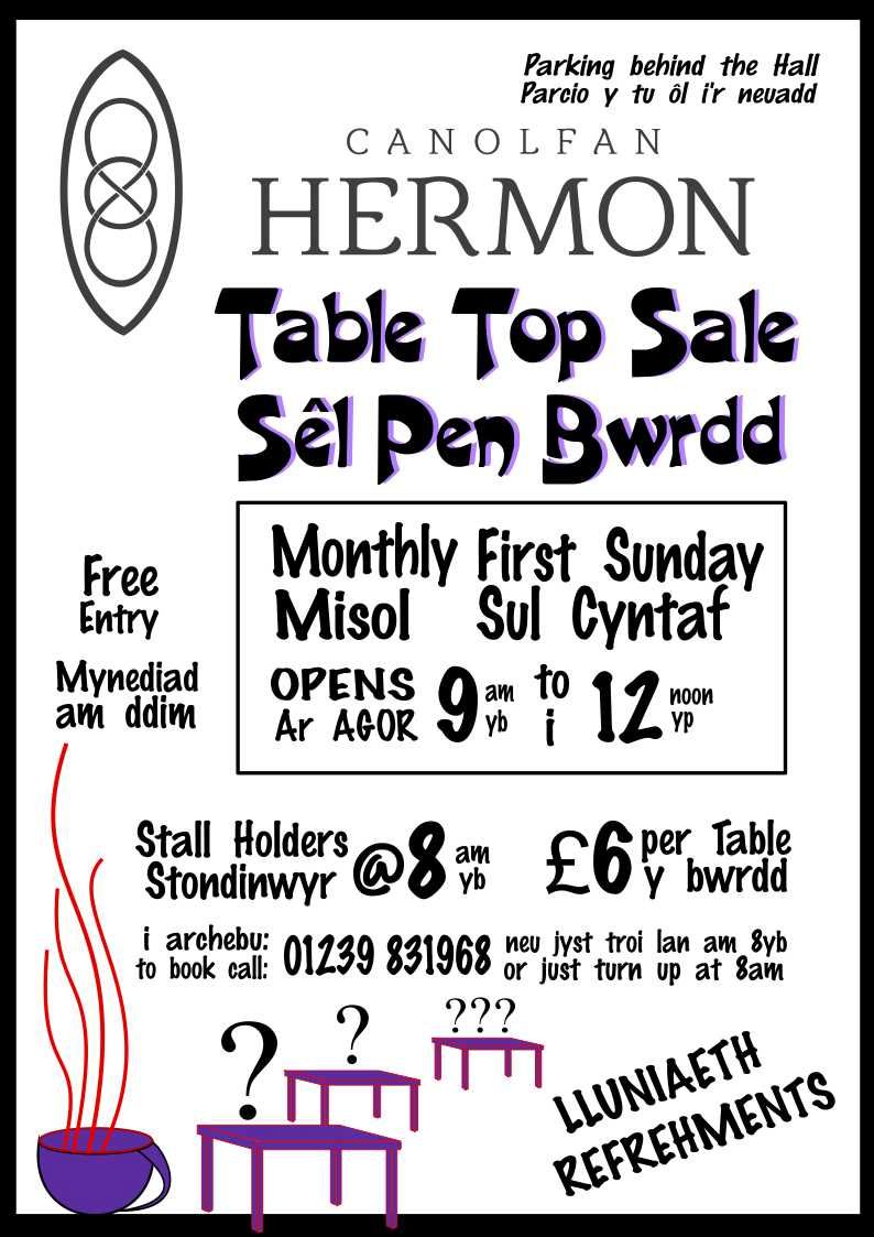 Table top sale, canolfan hermon