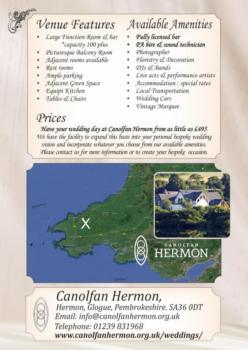 Weddings at Canolfan Hermon ~ Priodasau yn Canolfan Hermon ~ features, amenities & location