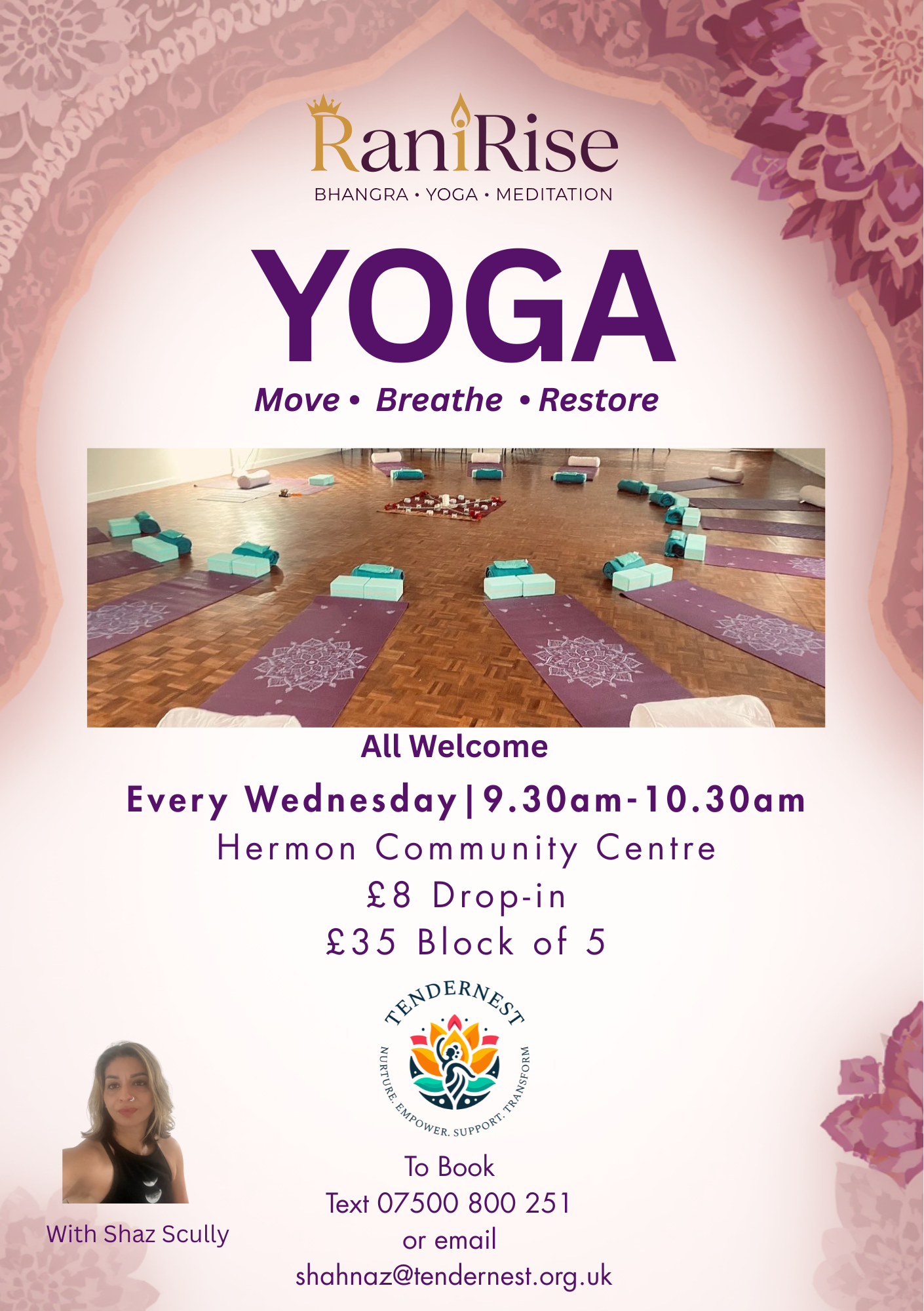 Hermon Yoga A5 event flyer